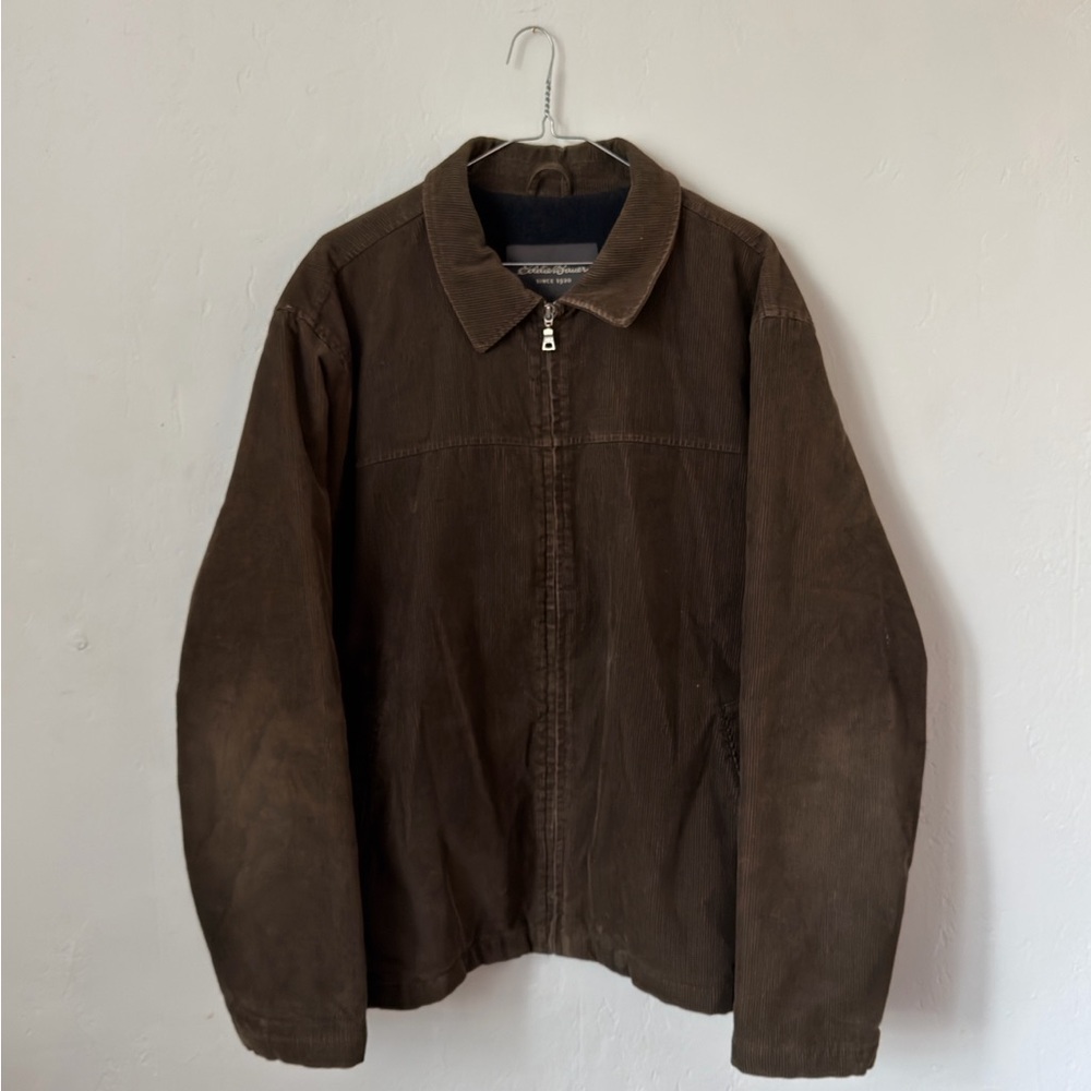 Eddie Bauer Olive Green Corduroy Lined Trucker Jacket Men’s Large